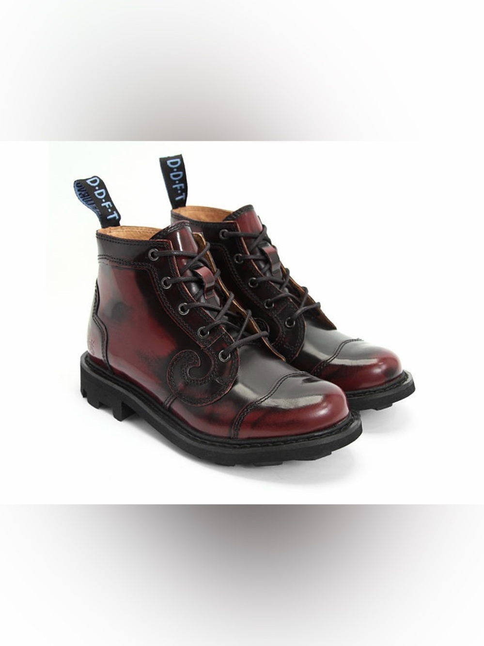 John Fluevog Derby Swirl 5-Eye Lace-Up Boots Burgundy 8.5 GUC